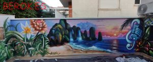 Mural Exterior Patio Flores Mar Puesta De Sol Musica 300x100000
